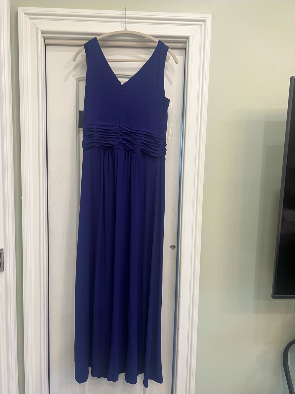 V-Neck Royal Blue Maxi Dress with Ruched Waist